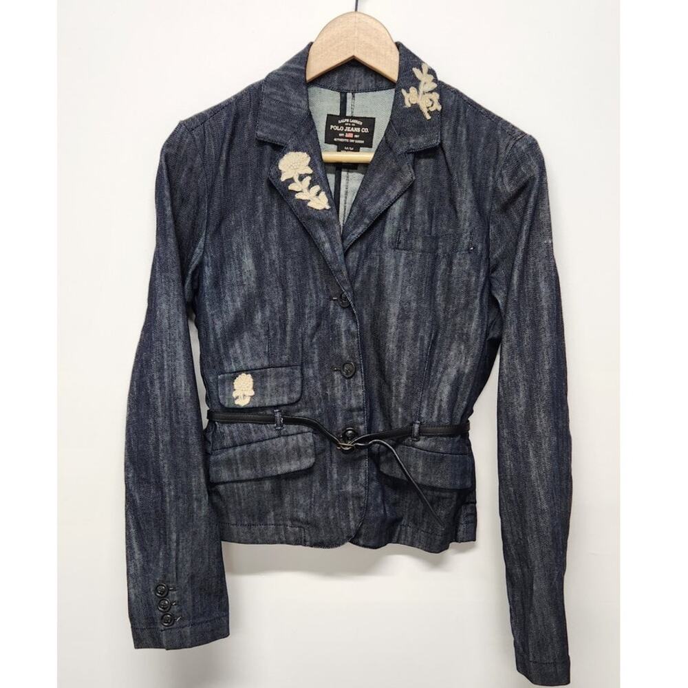 Vintage Ralph Lauren Polo Jeans Co Black Label Y2K 90s Navy Denim Jacket, Size M